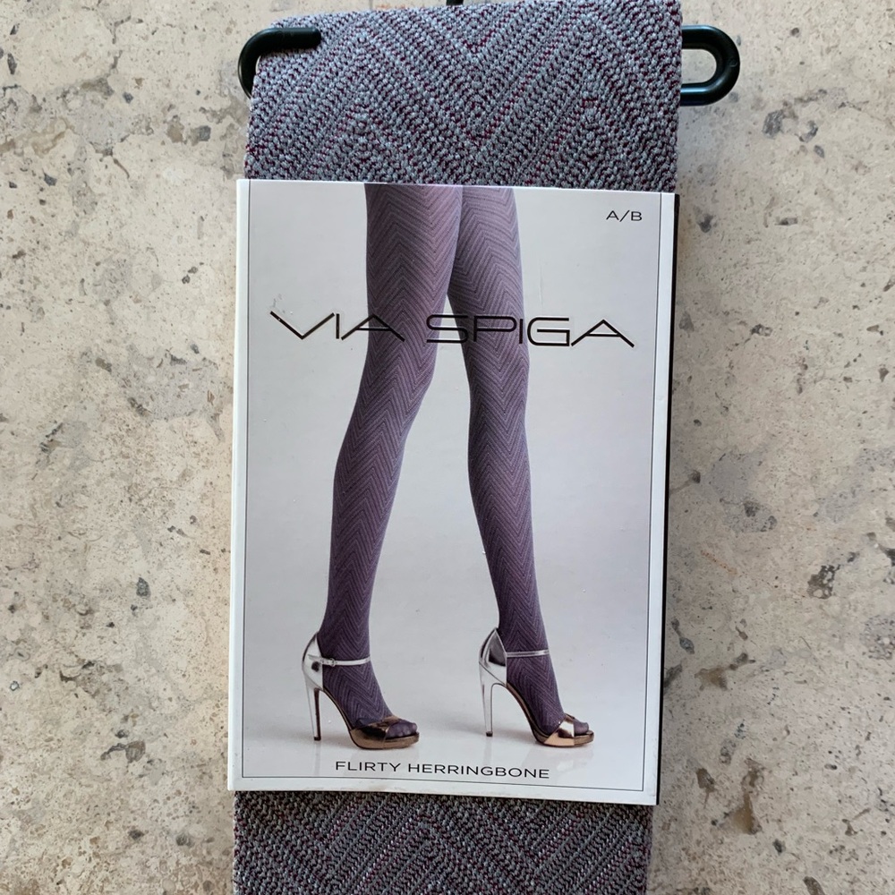 Via Spiga Flirty Herringbone Gray Tights
